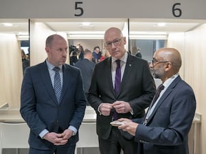 John Swinney with Neil Gray and Dr Saket Priyadarshi