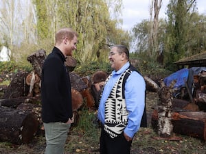 Harry speaking to an official of the Musqueam nation