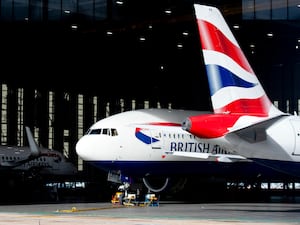 British Airways planes in an engineering hangar at Heathrow Airport