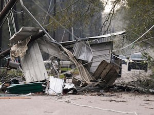 Debris block a portion of the road