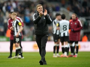 Newcastle head coach Eddie Howe applauds the fans after Sunday's 4-3 Premier League victory over Nottingham Forest