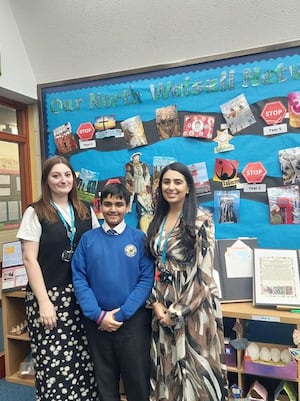 Class Teacher Miss Rook, Student Huzaifa, Headteacher Mrs Khera