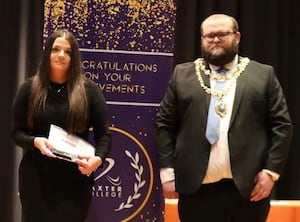 Nikola Lorenc receives her award from Kidderminster Mayor, Cllr George Connolly 