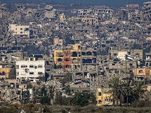 A destroyed part of Gaza City as seen from southern Israel