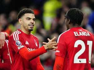 Morgan Gibbs-White celebrates scoring Forest's second goal