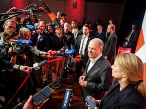 Chancellor Olaf Scholz gives a press statement