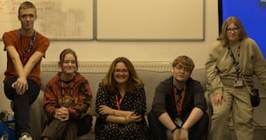 Justine Halifax is pictured centre with some of the Level 3 Film and Media students at South Staffordshire College's Lichfield campus.