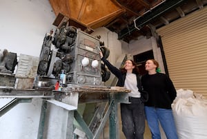 Alice and Claire Batham in the mill room.