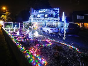 A Christmas light display on a house in Kempsey, Worcestershire