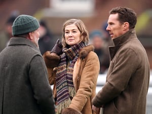 Rosamund Pike and Benedict Cumberbatch with Guy Ritchie at Sandown Racecourse