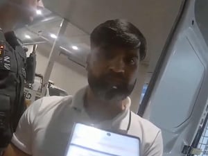 Screen grab from body cam footage of the arrest of Sara Sharif’s father Urfan Sharif at Gatwick Airport