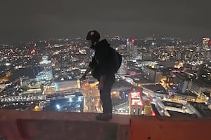 Thrill-seeker jumps from the 509ft One Eastside' tower block at the corner of James Watt Queensway in Birmingham