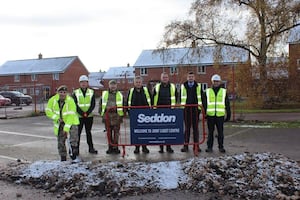 Members of West Midland RFCA, Staffordshire and West Midlands (North) Army Cadet Force and Seddon Construction Ltd breaking ground at the new site.