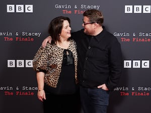 Ruth Jones and James Corden at the BBC launch for Gavin and Stacey: The Finale in December 2024