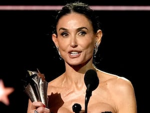 Demi Moore accepts the award for best actress for The Substance during the 30th Critics Choice Awards