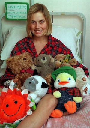 Lisa Potts recovering in hospital with some of the gifts from well-wishers