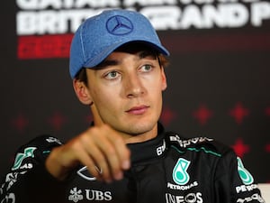 Mercedes’ George Russell after qualifying on pole for the British Grand Prix at Silverstone