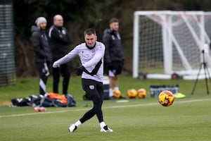 Club captain Jed Wallace during training on Monday. (Photo by Adam Fradgley/West Bromwich Albion FC via Getty Images)