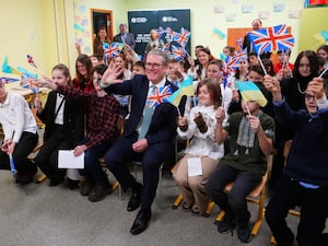 Sir Keir Starmer with schoolchildren in Ukraine