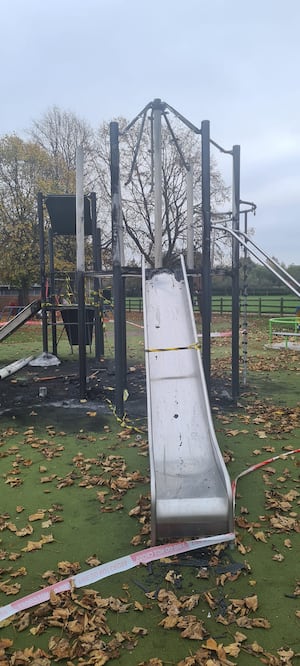 Pictures show damage to the slide and other equipment at King George V Playing Fields in Bloxwich.