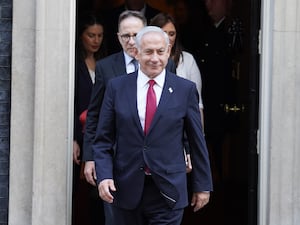 Israeli Prime Minister Benjamin Netanyahu leaves 10 Downing Street, London, following a meeting with then prime minister Rishi Sunak.