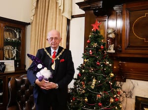 Councillor Anthony Harris, The Mayor of Walsall recently welcomed Gnoddy the Gonk to the borough.