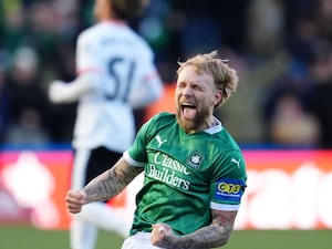 Plymouth’s Tymoteusz Puchacz celebrating on the pitch after the Emirates FA Cup fourth round match at Home Park, Plymouth.