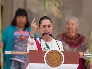 Mexican President Claudia Sheinbaum addressing supporters at her swearing-in on October 1