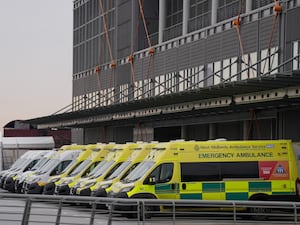 A row of ambulances outside Midland Metropolitan University Hospital in Smethwick