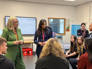 Education minister Baroness Smith with Sonia Kumar MP during a visit to Dudley College