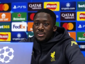 Liverpool’s Ibrahima Konate during a press conference