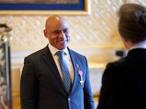 Marvin Rees being made an Officer of the Order of the British Empire by the Princess Royal