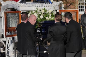 Pallbearers carry the coffin into the funeral service of One Direction singer Liam Payne at St Mary's Church in Amersham, Buckinghamshire. 