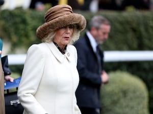 Queen Camilla attends the Betfair Ascot Chase Raceday at Ascot Racecourse, Berkshire