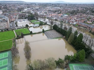 High river levels and flooding in Shrewsbury in December 2024