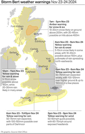 The forecast across the nation was for more heavy rain and snow. Photo: PA Media