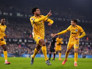 Georginio Rutter celebrates scoring for Brighton