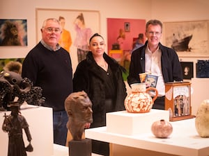 Richard O’Rawe, Ruth McGinley and Derek Keilty at an exhibition