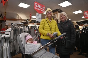 Final day at Dancers after 144 years: customers Beverley Kerr and Michelle Dodd with 20-month-old Allie