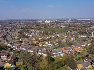 An aerial view of homes