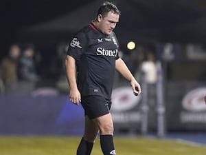 Saracens’ Jamie George leaves the field of play during the Investec Champions Cup match at StoneX Stadium