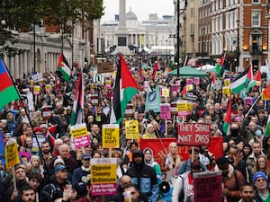 A crowded protest in Whitehall, London