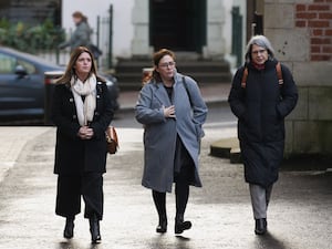 Paloma Abad Ramos, centre, and two other women arriving at the Omagh Bombing Inquiry in Co Tyrone