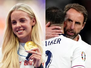 Composite image of Keely Hodgkinson winning Olympic gold and Gareth Southgate consoling Kyle Walker after the Euro 2024 final