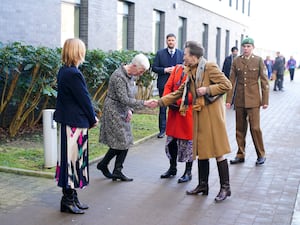 The Princess Royal is greeted by staff as she arrives for a visit to Southmead Hospital in Bristol