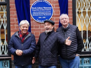 Mike Stock, Matt Aitken and Pete Waterman during the unveiling of a Historic England blue plaque in their honour at Vine Yard Studios in London