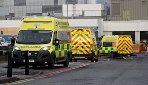 Ambulances wait outside Russells Hall Hospital.