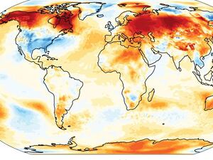 A graphic showing surface air temperature anomaly for January 2025 relative to the January average for the period 1991-2020