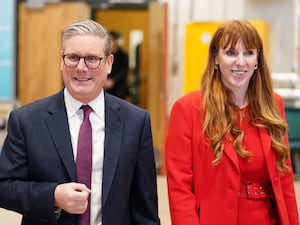 Labour leader Sir Keir Starmer and deputy leader Angela Rayner at the Black Country & Marches Institute of Technology in Dudley on March 28