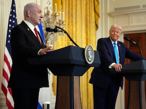 President Donald Trump and Israel’s Prime Minister Benjamin Netanyahu in the East Room of the White House